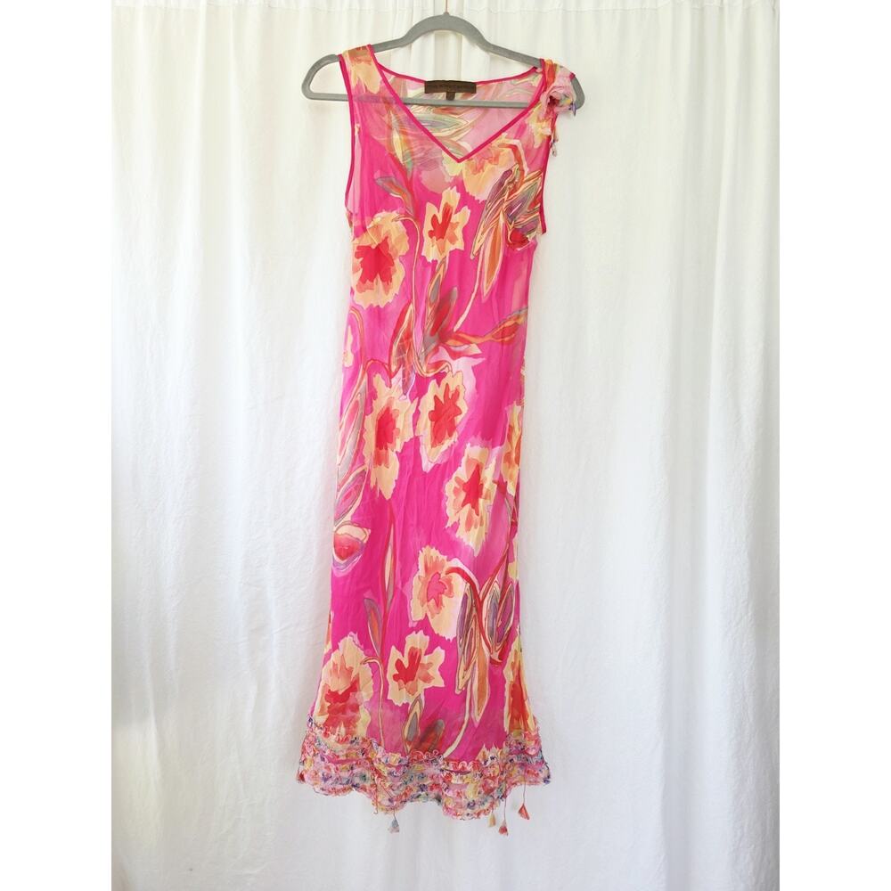 Y2K Fenn Wright Manson Dress Sz 8 Silk Pink Overlay Flutter Fairy Whimsy Vtg - Picture 2 of 11
